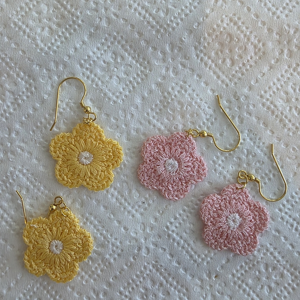 Handcrafted Floral Crochet Earrings - Yellow and Pink